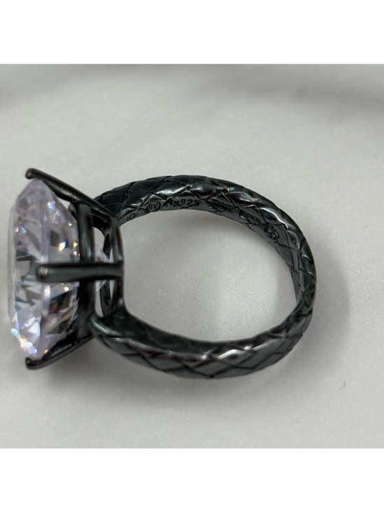 Bottega Veneta Jewelry - Bottega Veneta Blackened Silver Braided Band Ring with Clear Stone